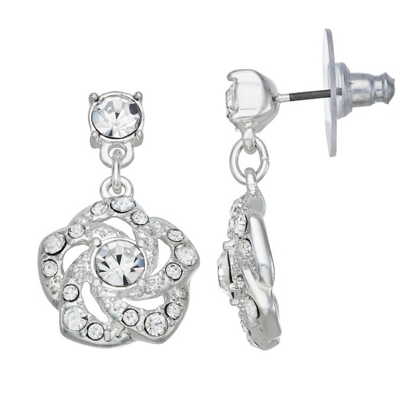 You’re Invited Silver Tone Flower Drop Earrings NWT - Picture 3 of 5